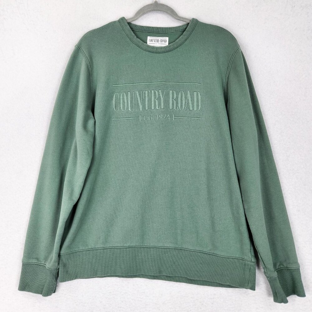 Country Road Sweatshirt Mens Medium Green Heritage Crewneck Sweater Cotton Knit